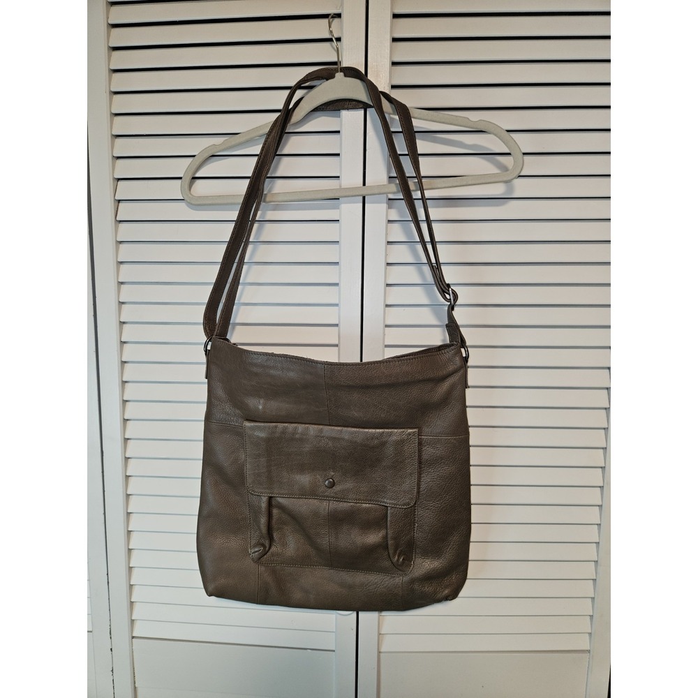 Day & Mood Light Brown Leather Hobo Bag Front Pocket Zip Back Inside Pockets